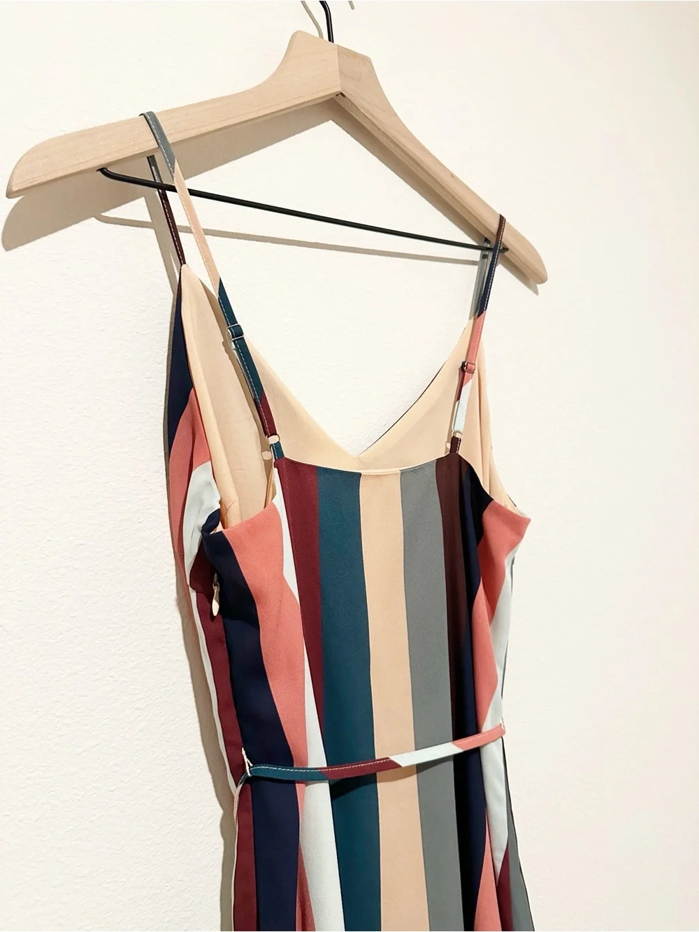 Lulus Erina Mauve Multi Stripe Belted Midi Slip Dress - Medium - Picture 7 of 9